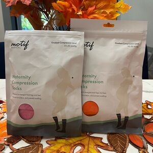 Set of 2 Motif Maternity Compression Socks Size S (Pink/Orange/Grey) - NEW
